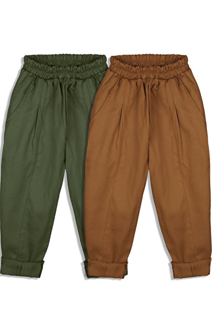 Pack of 2 100% Cotton Linen Carrot Pants (Coffee&Khaki)