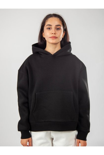 Basic Kadın Relaxed Fit Hoodie - Siyah