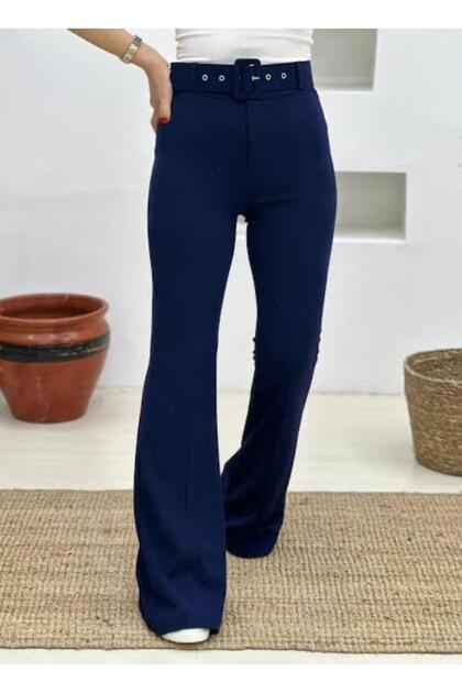 Španske pantalone visokog struka sa pojasom, od tkanine (likrasti double materijal)