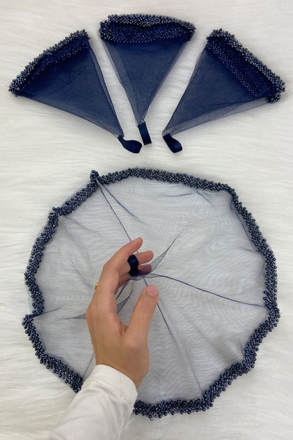Navy Blue Bride Groom Halay Handkerchief, Glass Beads and Pearls, Henna Night Bride Wedding Bridesmaid Promise Engagement