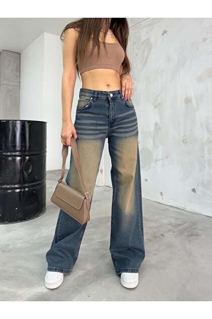 Women's Loose Cut Pale Effect Straight Fit Baggy Jeans