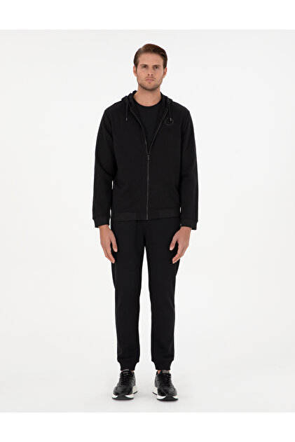 Black Slim Fit 3 Thread Elastic Leg Sweatpants 50299286-Vr046