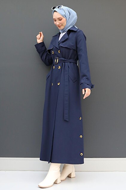 GİZ AGİYİM Liza Düğmeli Trenç Lacivert - Fiyatı, Yorumları