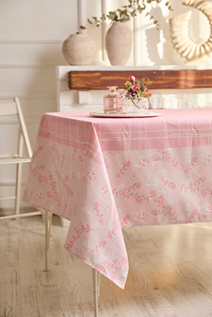 Ays Home Pink Small Flower Patterned Tablecloth