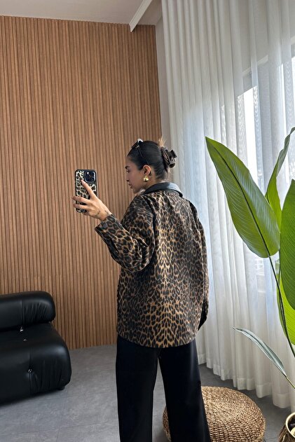 Lady Pixie Kadın Deri Yakalı Leopar Ceket - Fiyatı, Yorumları