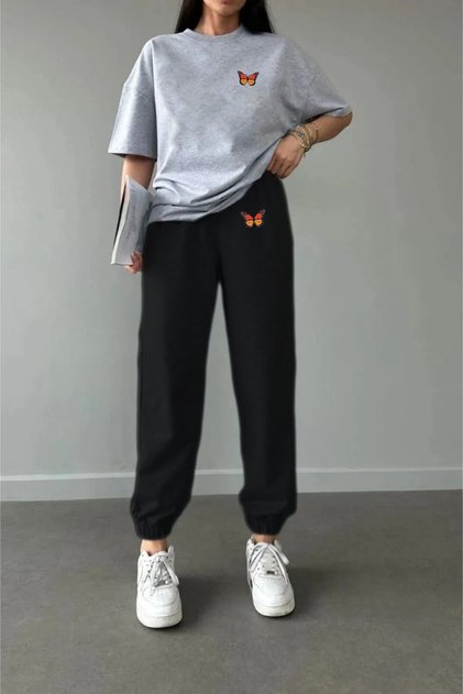 Colorful Butterfly Printed Tshirt tracksuit bottom top Set