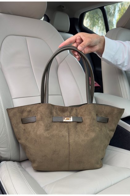 Women's Green Suede Leather Long Strap Magnet Closure Shoulder & Hand Bag