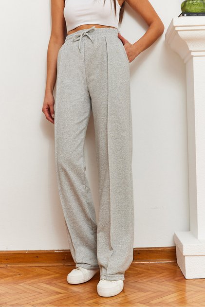 Women's Gray Melange Wide Leg Casual Sweatpants 2396 60751003