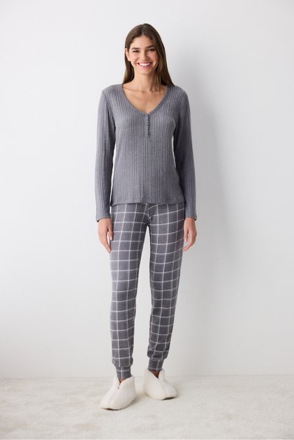 Cozy Time Gray Multicolor Trousers Pajama Set