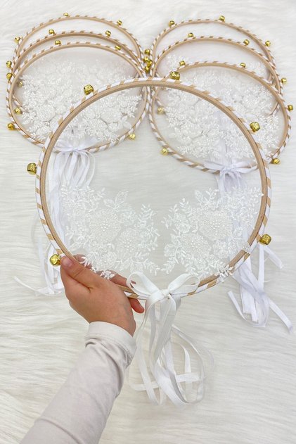 Vip Applique Bridal Tambourine White, Bridesmaid Wedding Henna Night Circumcision Bachelorette Bride Bell 30cm 1 Piece