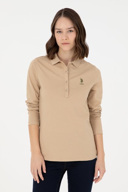 Women's Sand Basic Polo Neck Sweatshirt 50289541-Vr085