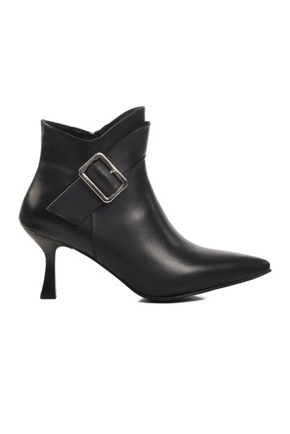 Ds-90 Black Genuine Leather Women's Heeled Boots with Fleece Inside