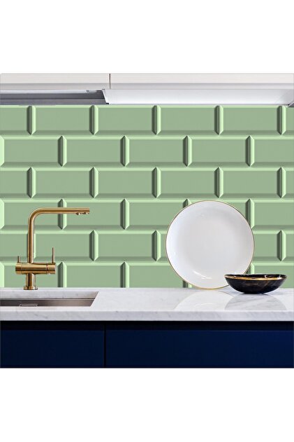 Kitchen Countertop Foil Mint Green Tiles Stone Pattern Self Adhesive 60Cmx100Cm