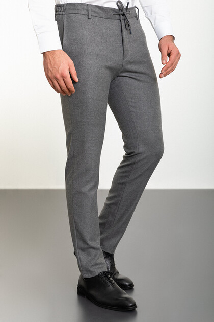 Straight Super Slim Fit Men's Trousers with Elastic Waist and Drawstring, Gray - 38112.22K