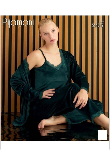 Velvet Soft Triple Pajama Set 5545 Dark Green