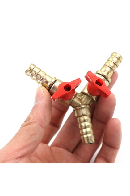Fashion 3 Way Tee Brass Y Shut off Ball Valve 3/8" 10mm Barb Fuel Gas Oil / Valve Clam3