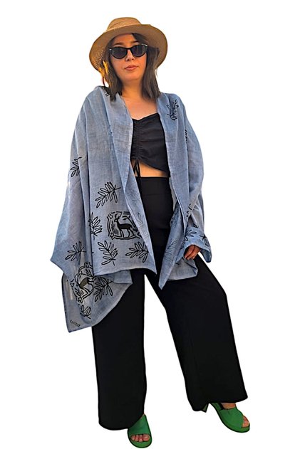 Blue Color Traditional Patterned Cotton Handmade Shawl Scarf