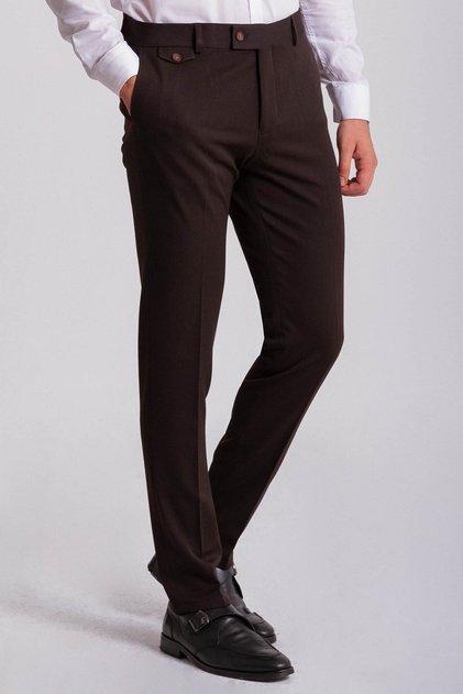 Düz Slim Fit Klasik Erkek Pantolon Kahve - 38988.21K