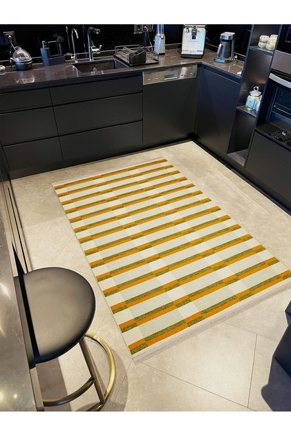 Paris Collection Yellow Green Tones Stripe Stripes Patterned Creative Modern Decorative Carpet 166