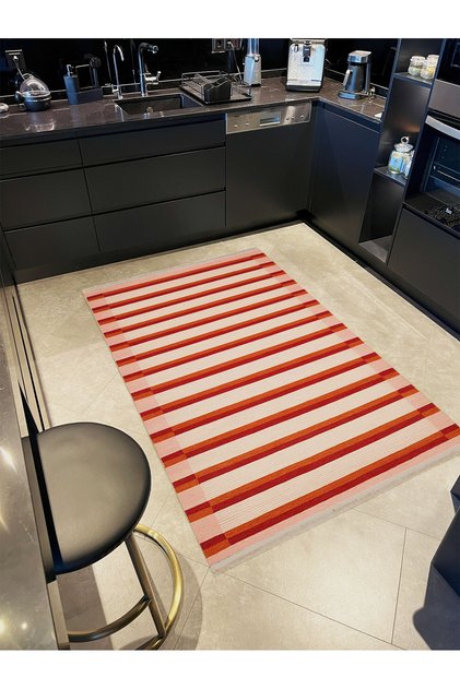 Paris Collection Red Tones Striped Plaid Patterned Creative Modern Decorative Carpet 167