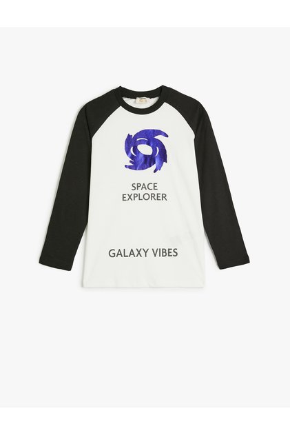 T-Shirt Print Detailed Long Sleeve Crew Neck Cotton