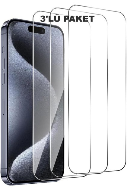 3'lü Paket iPhone 15 Pro Uyumlu Temperli HD+ Cam Ekran Koruyucu (3'lü Paket)