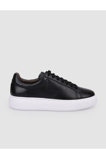 Lucca 100% Genuine Leather Black Lace-Up Men's Sports Shoes