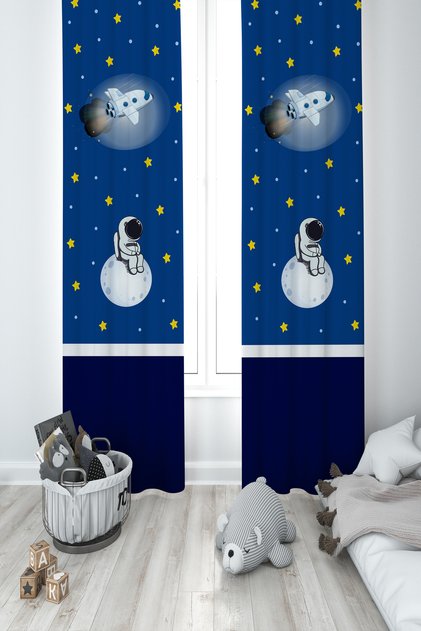 BABY AND KIDS ROOM Astronaut and Spacex Patterned 2 Wing Background Curtain
