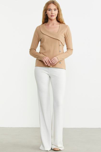 Collar Detailed Knitwear Sweater - Camel