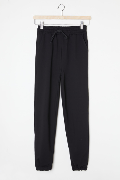 Black Waist and Leg Elastic Basic Boy's School Sweatpants 16255