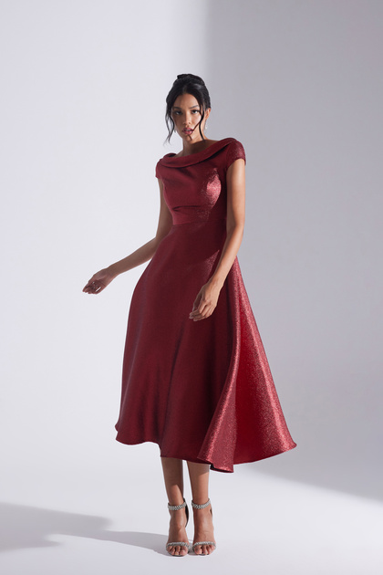 fitted lace wedding dress Red Square Neck Engagement Dress | One Piece Dress | Latest Trend main image 0