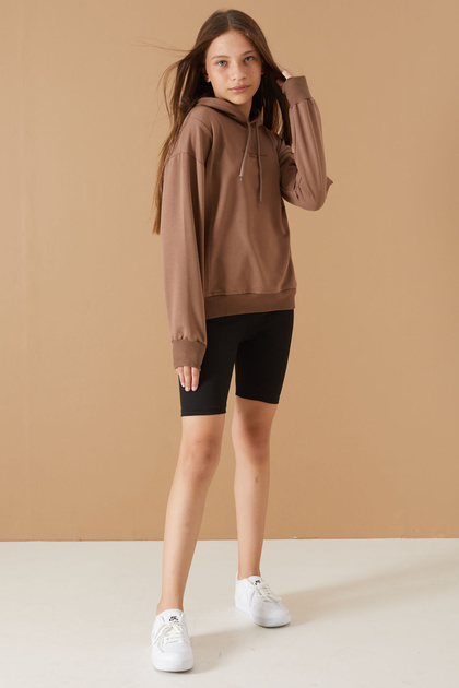 Brown Hooded Girls' Sweatshirt 19304