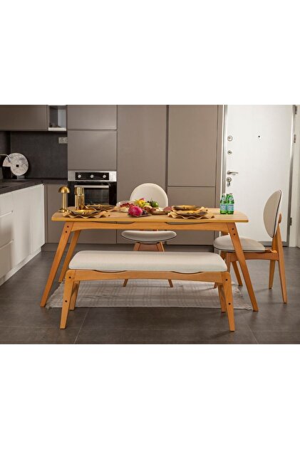 AVOKADO MOBİLYA Touch 2 Sandalye 1 Bench 1 Masa Meşe Iskelet