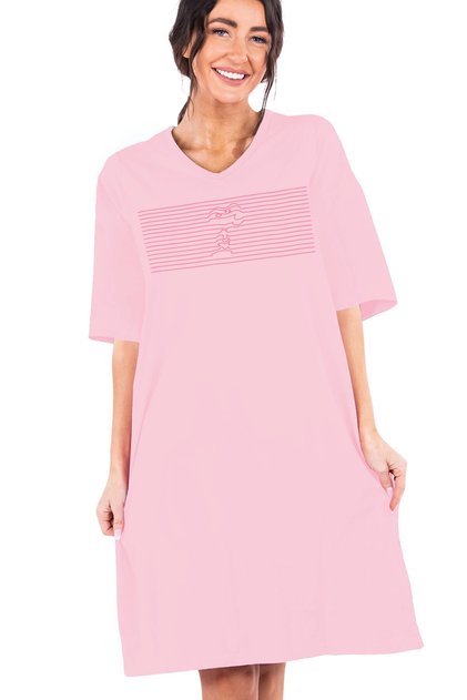 Striped Dog V Neck Half Sleeve Knee Length Comfortable Home Dress Nightgown