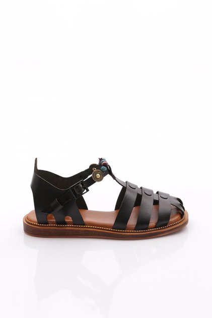 Women's Ankle Strap Beaded Sandals Black 4173289
