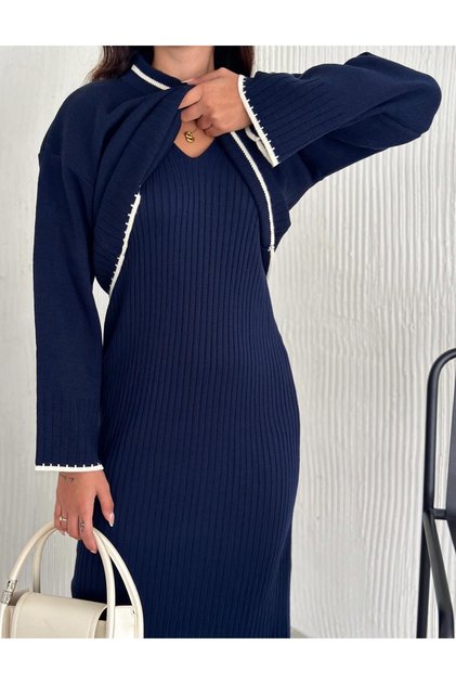 Women's Navy Blue Trophy Sweater Dress Double Set