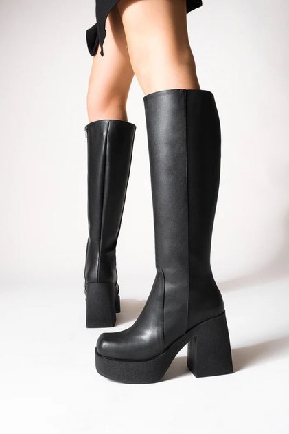 Lenora Women's Black Light Platform Heel Blunt Toe Zipper Boots