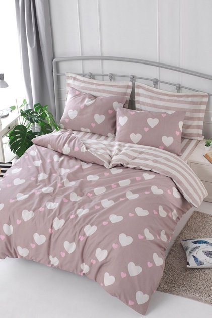 Easy-Iron Duvet Cover Set Double Size Herz Gülkurusu