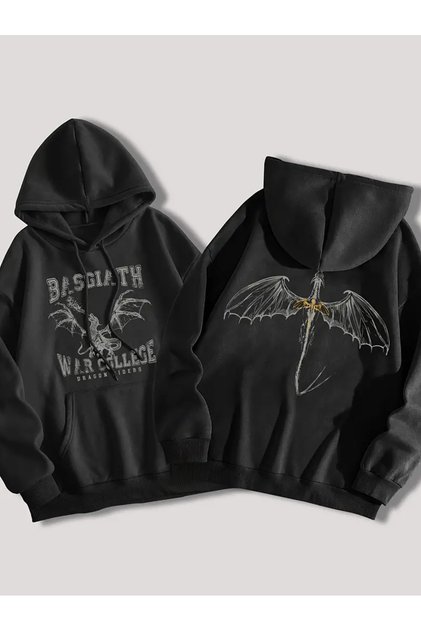 Unisex Basgıath Back Printed Hooded Oversize Hoodie Sweatshirt