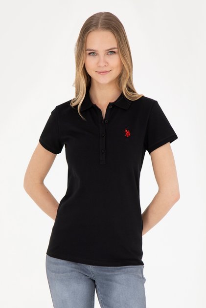 Women's Black Basic Polo Neck T-Shirt 50280057-Vr046