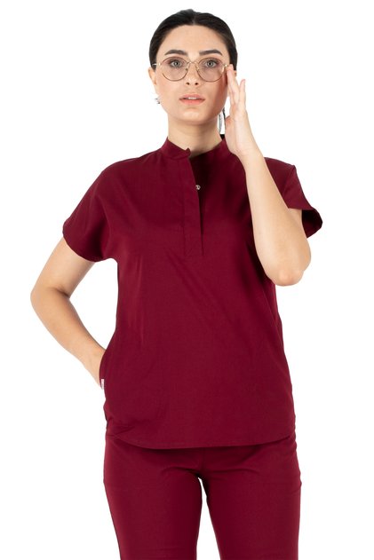 Snap Model Burgundy Lycra Thin Fabric Doctor's Uniform and Nurse Uniform Set