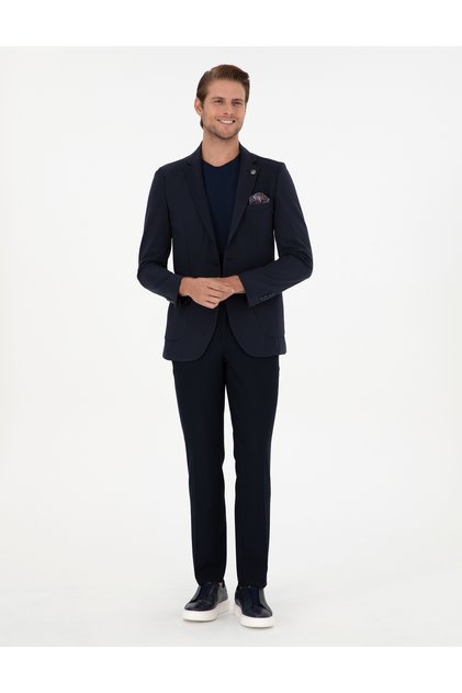 Navy Blue Slim Fit Fabric Trousers 50296135-Vr033