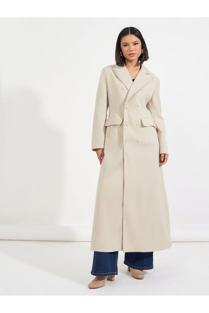 Regular Fit Maxi Wool Like Double Breasted Coat