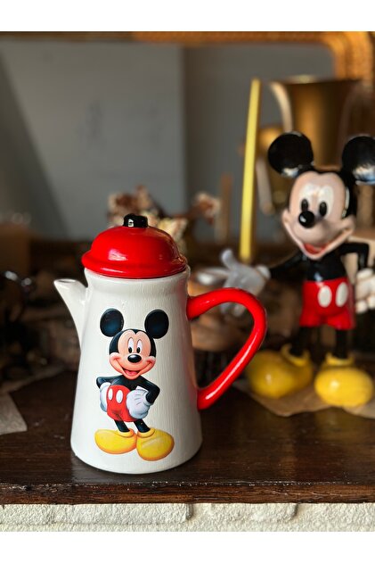 Handmadesign Kapaklı El Yapımı Seramik Sürahi - Mickey Mouse Miki