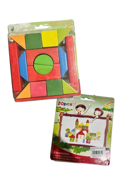 Geometric Shape Colored Wooden Blocks - 20 Pieces Geometric Shape Wooden Building Blocks