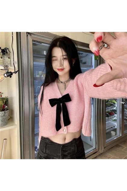 Bow Ribbon Detailed V-Neck Women's Knitwear Cardigan