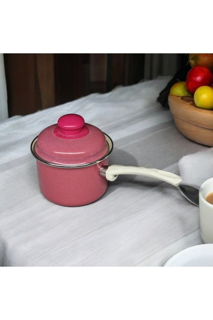 Enamel Egg Poaching Sauce Food Pan 12 cm 800ml Red Lid