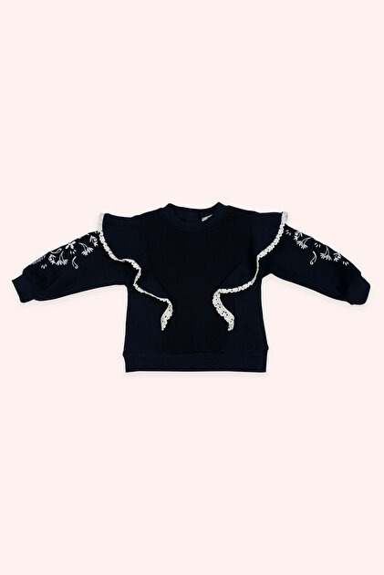 Kız Bebek Nakışlı Lacivert Sweatshirt