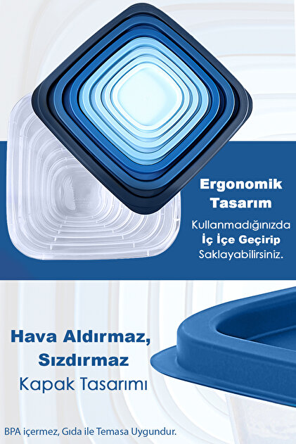 Meleni Home 7'li Kare Erzak Gıda Saklama Kabı Seti - Mikrodalga ve