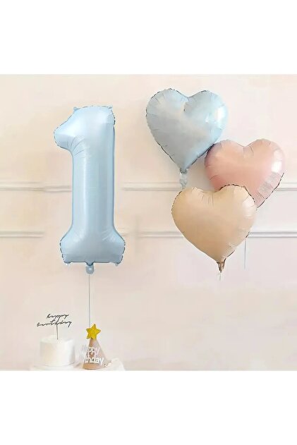 Balon din folie cu cifre albastre de 1 an, retro, albastru, roz, satin, balon din folie, set de baloane pentru ziua de nastere